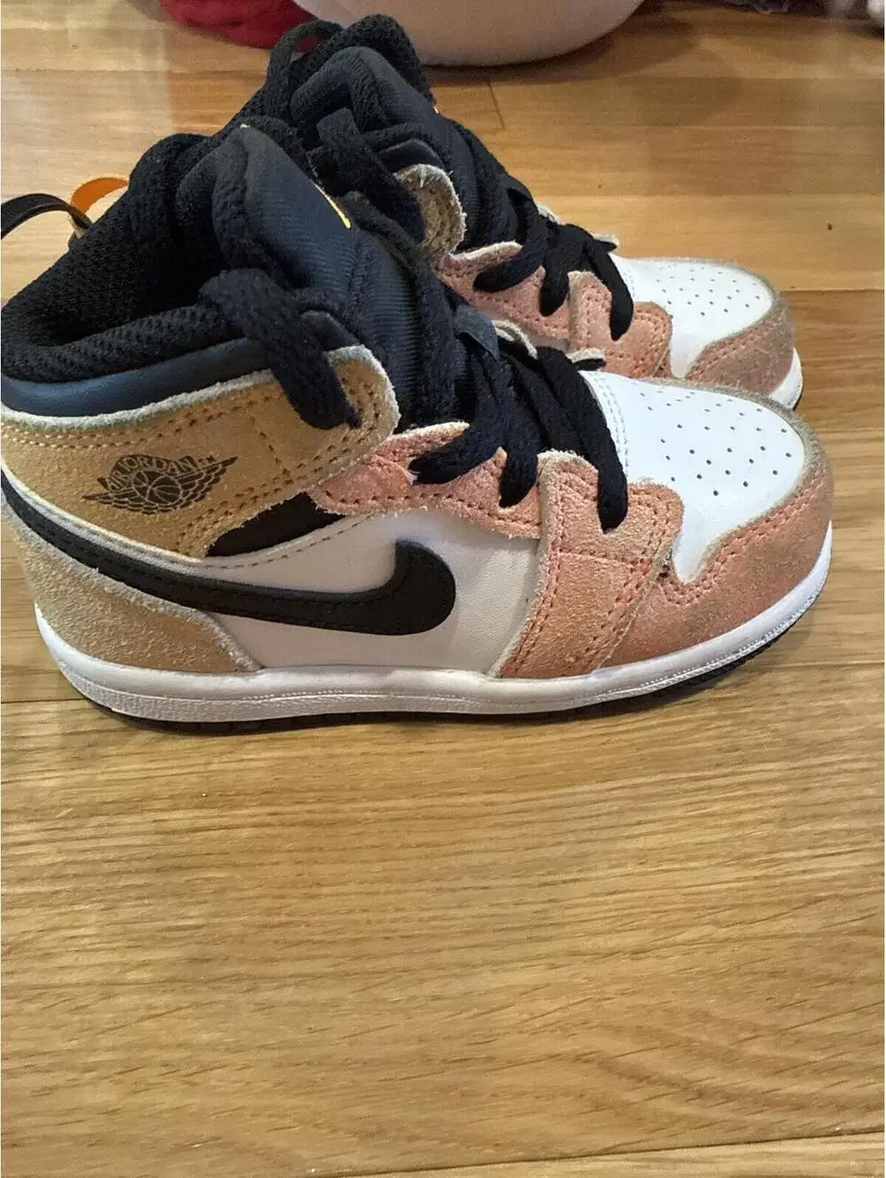 Nike Air Jordan 1 Mid Toddler Shoes - White, Black, and Tan Suede